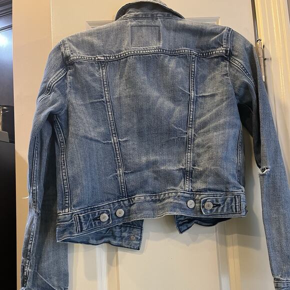 Levi distressed denim jacket w/ Méxican sugar skull/day of the dead patch -XS - Picture 3 of 13